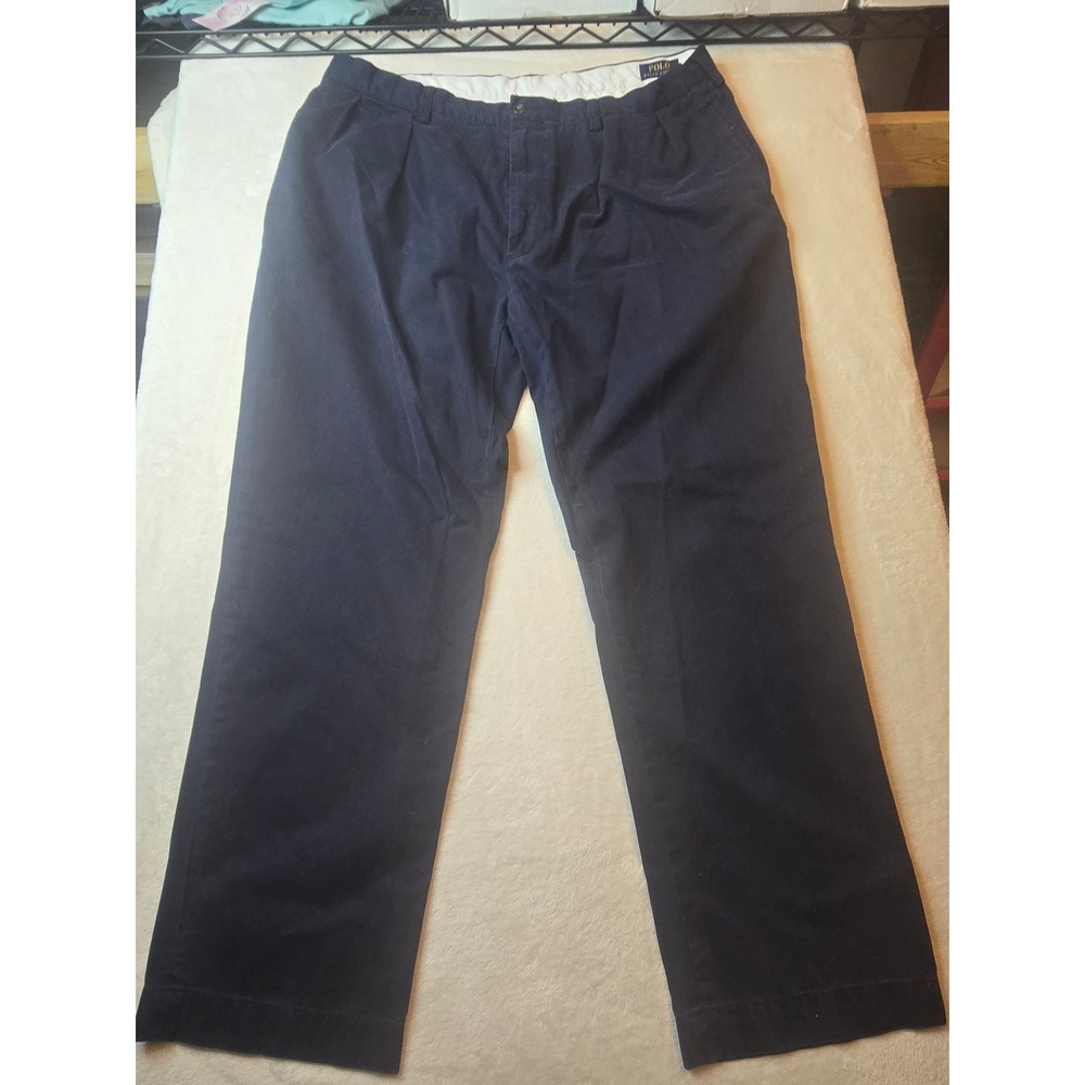 Polo Ralph Lauren Mens Navy Blue Pleated Chino Pants 40x32 Cotton Twill Trousers